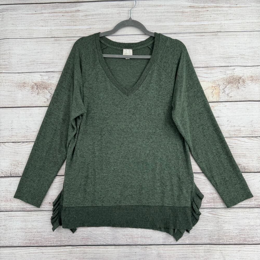 Postage Stamp Anthropologie V-Neck Sweater Womens Medium Green Stretch‎